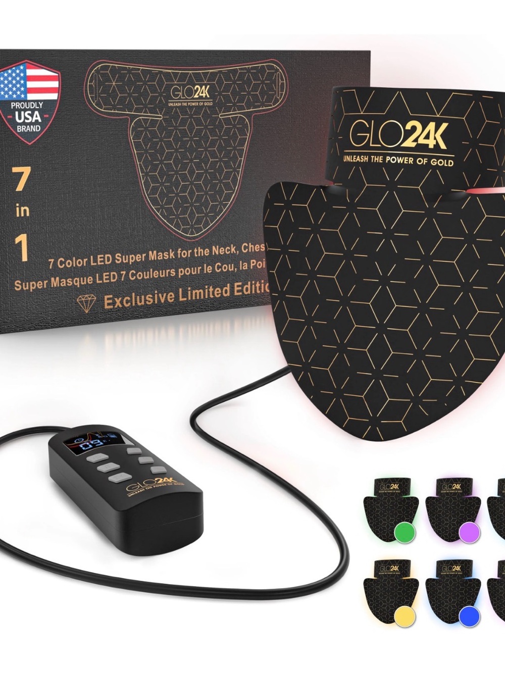 GLO24K 7-in-1 LED Super Mask - for the Neck, Chest & Décolleté